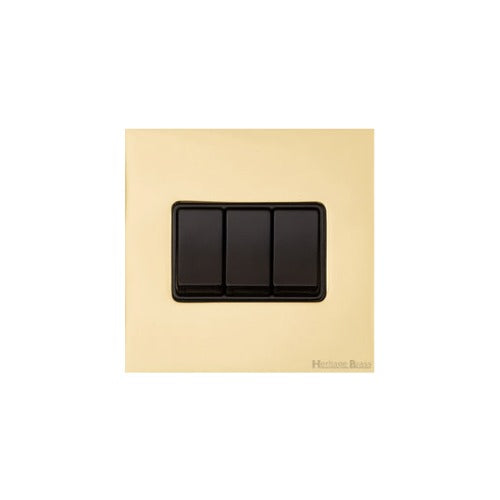 Windsor Range Polished Brass Switches & Sockets, WN1 - 3 Gang Rocker Switch by Heritage Brass By M-Marcus