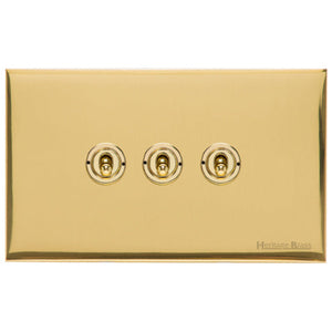 Windsor Range Polished Brass Switches & Sockets, WN1 - 3 Gang Toggle Switch by Heritage Brass By M-Marcus