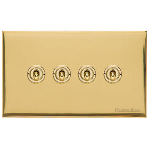 Windsor Range Polished Brass Switches & Sockets, WN1 - 4 Gang Toggle Switch by Heritage Brass By M-Marcus
