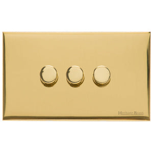 Windsor Range Polished Brass Switches & Sockets, WN1 - 3 Gang TED Dimmer (Compatible with LED Lamps) by Heritage Brass By M-Marcus