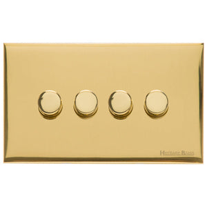 Windsor Range Polished Brass Switches & Sockets, WN1 - 4 Gang TED Dimmer (Compatible with LED Lamps) by Heritage Brass By M-Marcus