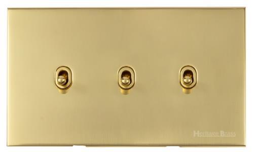 Windsor Range Polished Brass Switches & Sockets, WN1 - 3 Gang Stockholm Toggle by Heritage Brass By M-Marcus