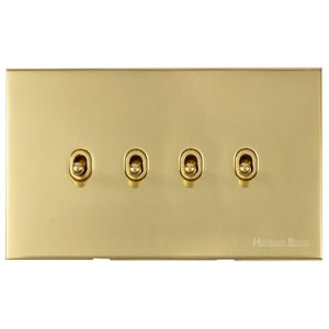 Windsor Range Polished Brass Switches & Sockets, WN1 - 4 Gang Stockholm Toggle by Heritage Brass By M-Marcus