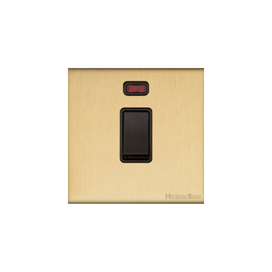 Windsor Range Satin Brass Switches & Sockets, WN44 - 20A Double Pole Switch with Neon by Heritage Brass By M-Marcus