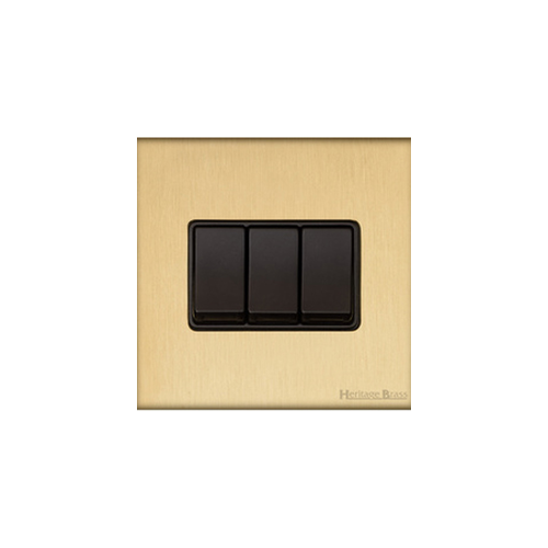 Windsor Range Satin Brass Switches & Sockets, WN44 - 3 Gang Rocker Switch by Heritage Brass By M-Marcus