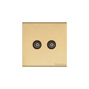 Windsor Range Satin Brass Switches & Sockets, WN44 - 2 Gang TV Coaxial Socket by Heritage Brass By M-Marcus