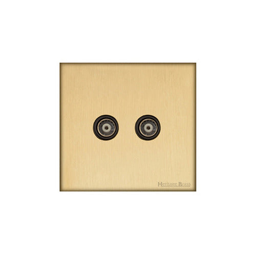 Windsor Range Matt Brass Switches & Sockets, WN40 - 2 Gang TV Coaxial Socket by Heritage Brass By M-Marcus