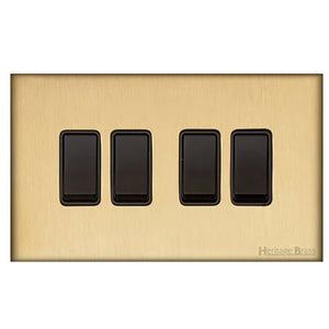Windsor Range Satin Brass Switches & Sockets, WN44 - 4 Gang Rocker Switch by Heritage Brass By M-Marcus