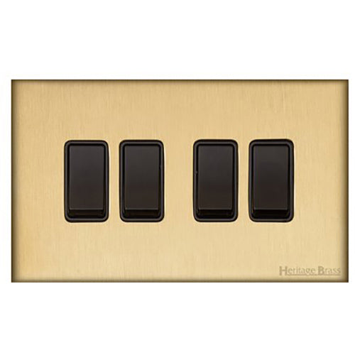 Windsor Range Satin Brass Switches & Sockets, WN44 - 4 Gang Rocker Switch by Heritage Brass By M-Marcus