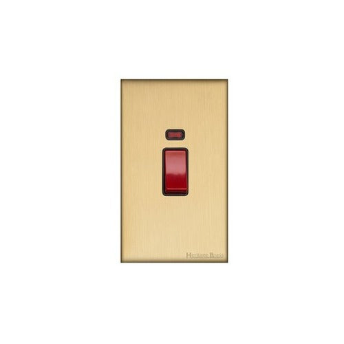 Windsor Range Satin Brass Switches & Sockets, WN44 - 45A DP Cooker Switch with Neon (tall plate) by Heritage Brass By M-Marcus