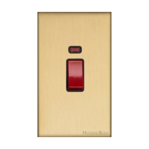 Windsor Range Satin Brass Switches & Sockets, WN44 - 45A DP Cooker Switch with Neon (tall plate) by Heritage Brass By M-Marcus