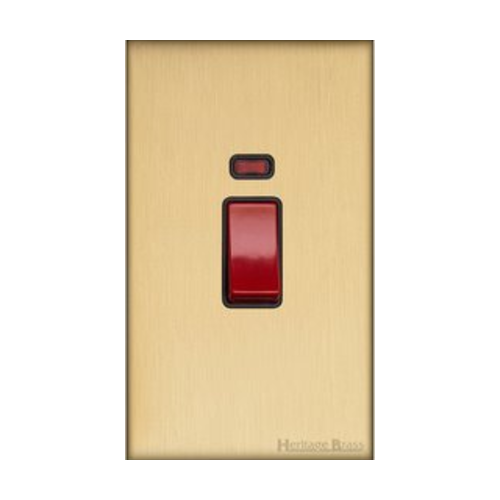 Windsor Range Satin Brass Switches & Sockets, WN44 - 45A DP Cooker Switch with Neon (tall plate) by Heritage Brass By M-Marcus