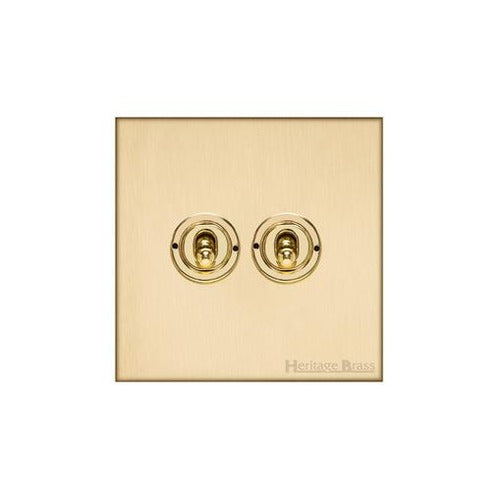Windsor Range Satin Brass Switches & Sockets, WN44 - 2 Gang Toggle Switch by Heritage Brass By M-Marcus