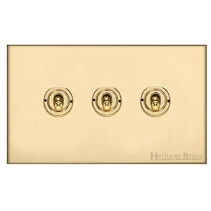 Windsor Range Satin Brass Switches & Sockets, WN44 - 3 Gang Toggle Switch by Heritage Brass By M-Marcus