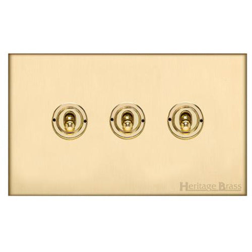 Windsor Range Satin Brass Switches & Sockets, WN44 - 3 Gang Toggle Switch by Heritage Brass By M-Marcus