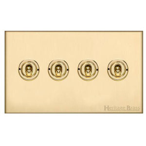 Windsor Range Satin Brass Switches & Sockets, WN44 - 4 Gang Toggle Switch by Heritage Brass By M-Marcus