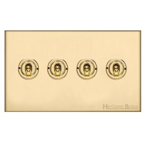 Windsor Range Satin Brass Switches & Sockets, WN44 - 4 Gang Toggle Switch by Heritage Brass By M-Marcus