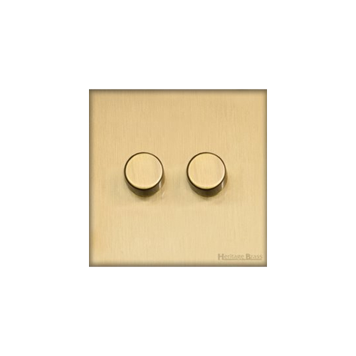 Windsor Range Satin Brass Switches & Sockets, WN44 - 2 Gang Dimmer 400 watts (Compatible with halogen/ incandescent bulbs) by Heritage Brass By M-Marcus