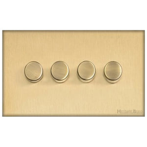 Windsor Range Satin Brass Switches & Sockets, WN44 - 4 Gang TED Dimmer (Compatible with LED Lamps) by Heritage Brass By M-Marcus