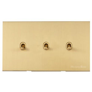 Windsor Range Satin Brass Switches & Sockets, WN44 - 3 Gang Stockholm Toggle by Heritage Brass By M-Marcus