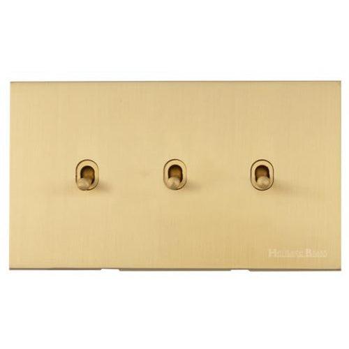 Windsor Range Satin Brass Switches & Sockets, WN44 - 3 Gang Stockholm Toggle by Heritage Brass By M-Marcus