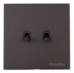 Windsor Range Matt Bronze Switches & Sockets, WN9 - 2 Gang Stockholm Toggle by Heritage Brass By M-Marcus