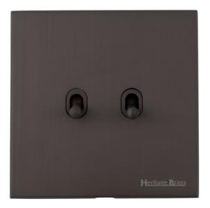 Windsor Range Matt Bronze Switches & Sockets, WN9 - 2 Gang Stockholm Toggle by Heritage Brass By M-Marcus