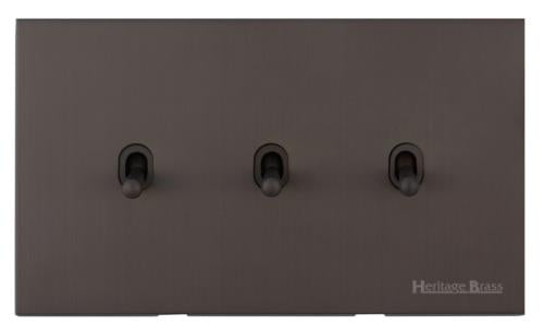 Windsor Range Matt Bronze Switches & Sockets, WN9 - 3 Gang Stockholm Toggle by Heritage Brass By M-Marcus