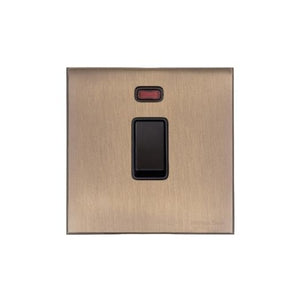 Windsor Range Matt Antique Brass Switches & Sockets, WN92 - 20A Double Pole Switch with Neon by Heritage Brass By M-Marcus