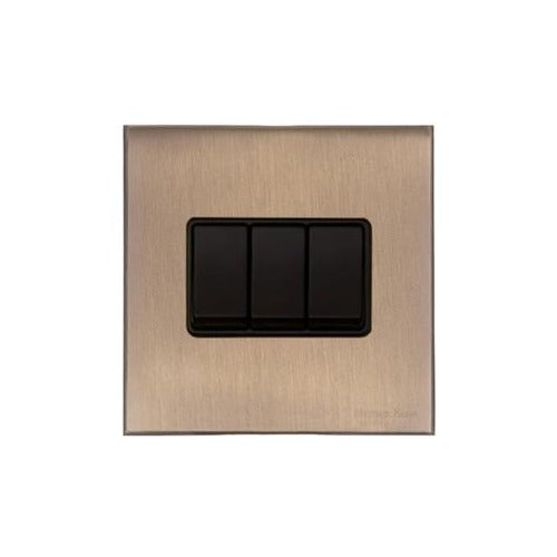 Windsor Range Antique Brass Switches & Sockets, WN91 - 3 Gang Rocker Switch by Heritage Brass By M-Marcus