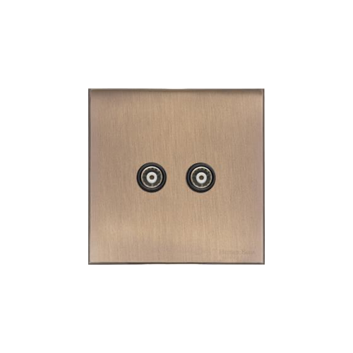 Windsor Range Matt Antique Brass Switches & Sockets, WN92 - 2 Gang TV Coaxial Socket by Heritage Brass By M-Marcus