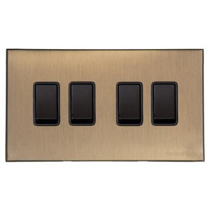 Windsor Range Matt Antique Brass Switches & Sockets, WN92 - 4 Gang Rocker Switch by Heritage Brass By M-Marcus