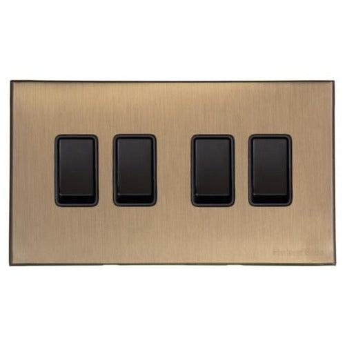 Windsor Range Matt Antique Brass Switches & Sockets, WN92 - 4 Gang Rocker Switch by Heritage Brass By M-Marcus