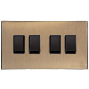 Windsor Range Matt Antique Brass Switches & Sockets, WN92 - 4 Gang Rocker Switch by Heritage Brass By M-Marcus