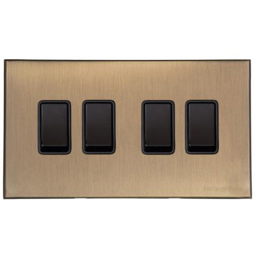 Windsor Range Matt Antique Brass Switches & Sockets, WN92 - 4 Gang Rocker Switch by Heritage Brass By M-Marcus