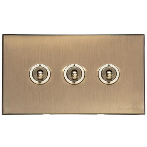 Windsor Range Matt Antique Brass Switches & Sockets, WN92 - 3 Gang Toggle Switch by Heritage Brass By M-Marcus