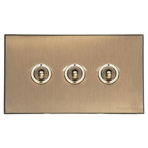 Windsor Range Antique Brass Switches & Sockets, WN91 - 3 Gang Toggle Switch by Heritage Brass By M-Marcus