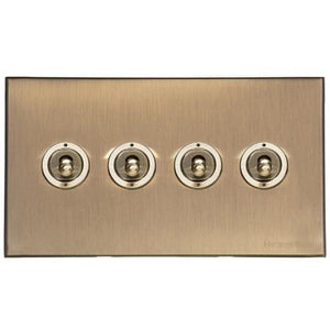 Windsor Range Aged Brass Switches & Sockets, WN50 - 4 Gang Toggle Switch by Heritage Brass By M-Marcus