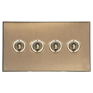 Windsor Range Antique Brass Switches & Sockets, WN91 - 4 Gang Toggle Switch by Heritage Brass By M-Marcus