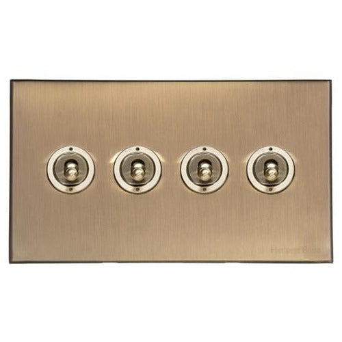 Windsor Range Antique Brass Switches & Sockets, WN91 - 4 Gang Toggle Switch by Heritage Brass By M-Marcus