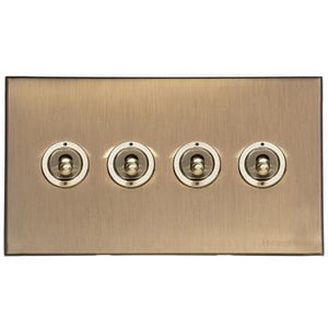 Windsor Range Antique Brass Switches & Sockets, WN91 - 4 Gang Toggle Switch by Heritage Brass By M-Marcus