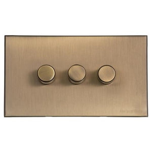 Windsor Range Antique Brass Switches & Sockets, WN91 - 3 Gang Dimmer 250 watts (Compatible with halogen/ incandescent bulbs) by Heritage Brass By M-Marcus