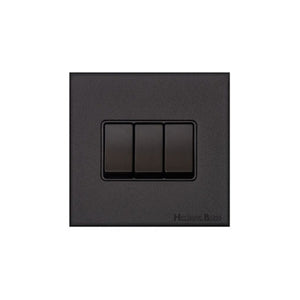 Windsor Range Matt Black Switches & Sockets, WBK - 3 Gang Rocker Switch by Heritage Brass By M-Marcus