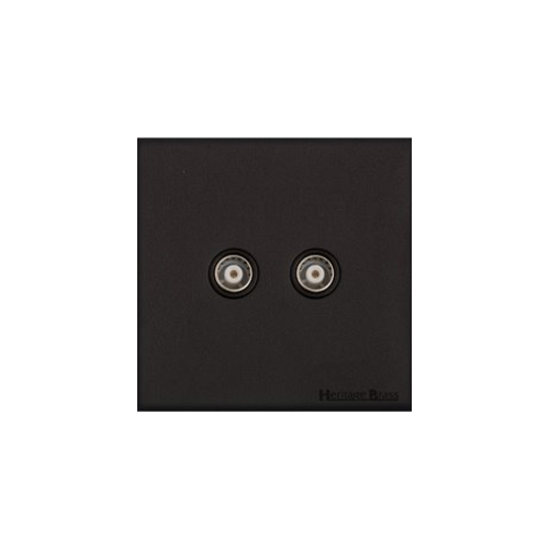 Windsor Range Matt Black Switches & Sockets, WBK - 2 Gang TV Coaxial Socket by Heritage Brass By M-Marcus