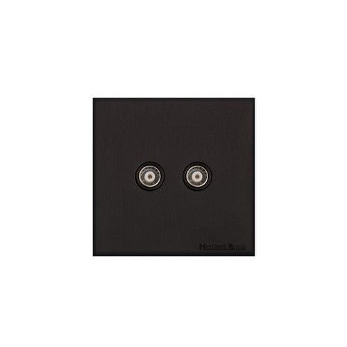 Windsor Range Matt Black Switches & Sockets, WBK - 2 Gang TV Coaxial Socket by Heritage Brass By M-Marcus
