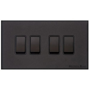 Windsor Range Matt Black Switches & Sockets, WBK - 4 Gang Rocker Switch by Heritage Brass By M-Marcus