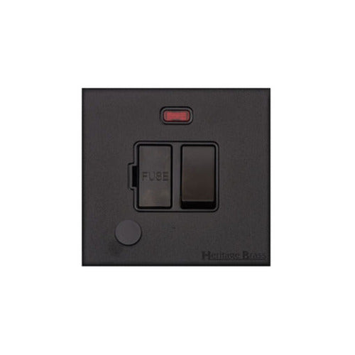 Windsor Range Matt Black Switches & Sockets, WBK - Switched Spur with Neon + Cord (13 Amp) by Heritage Brass By M-Marcus