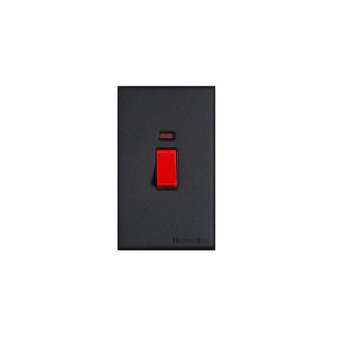 Windsor Range Matt Black Switches & Sockets, WBK - 45A DP Cooker Switch with Neon (tall plate) by Heritage Brass By M-Marcus