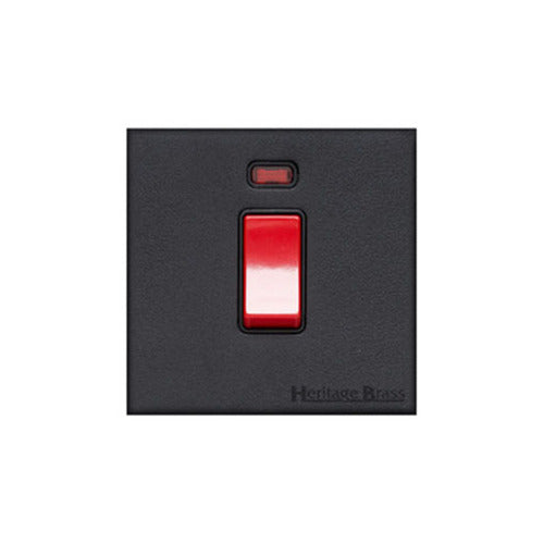 Windsor Range Matt Black Switches & Sockets, WBK - 45A DP Cooker Switch with Neon (single plate) by Heritage Brass By M-Marcus