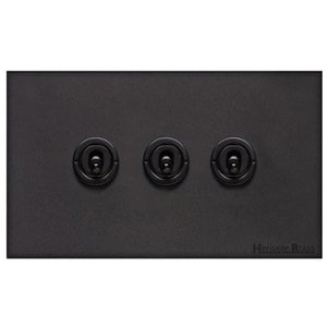 Windsor Range Matt Black Switches & Sockets, WBK - 3 Gang Toggle Switch by Heritage Brass By M-Marcus